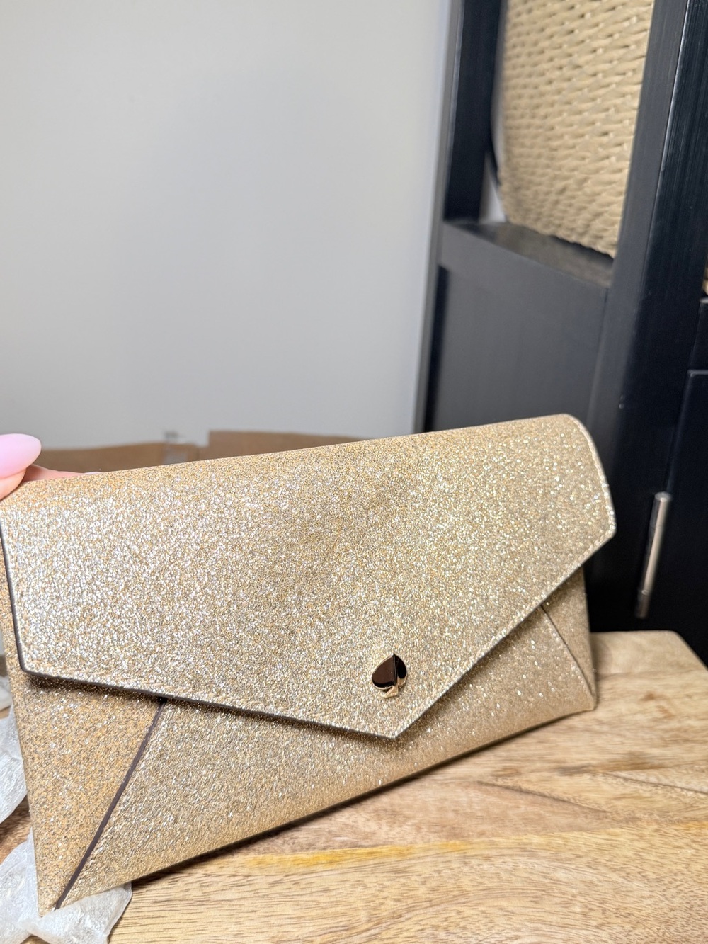 kate spade Gold Glitter Envelope Crossbody